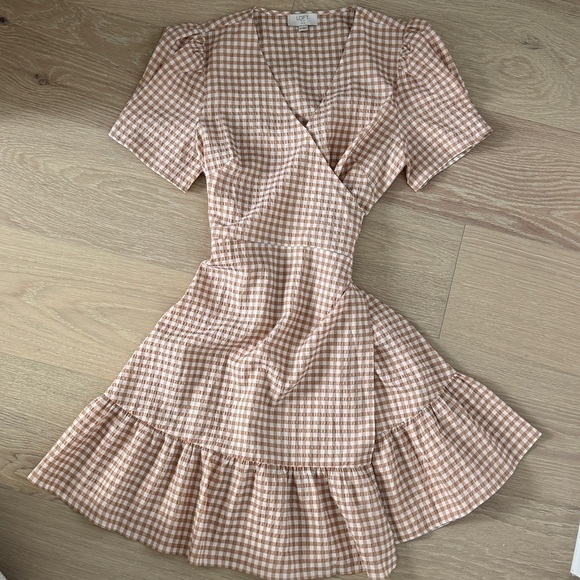 LOFT Puff Sleeve Gingham Dress - Picture 1 of 3